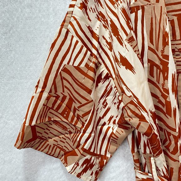 J. Brooks Boutique Robe Kimono Full Length Rust & Cream Tie Belt Split Sides - Picture 4 of 14